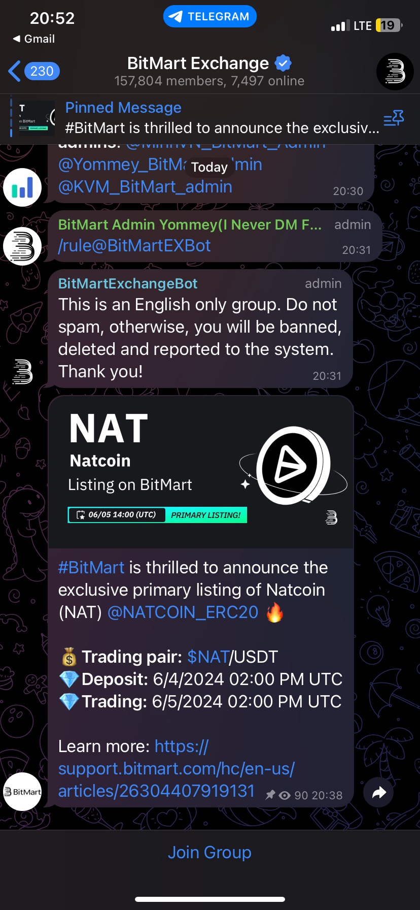 Exclusive primary listing of Natcoin