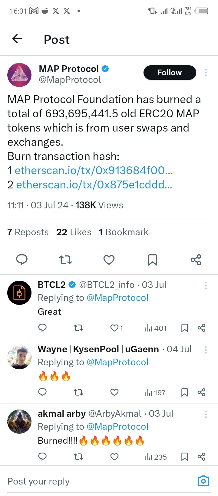 Token burn impact